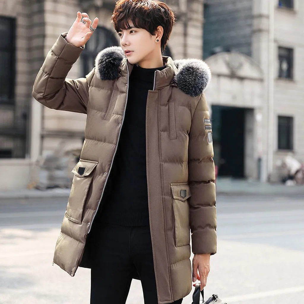 2022 Mens Winter Business Parkas Plus Size Casual Warm Thick Fur Collar Hooded Jacket Men Luxury Outwear Waterproof Parka Coat