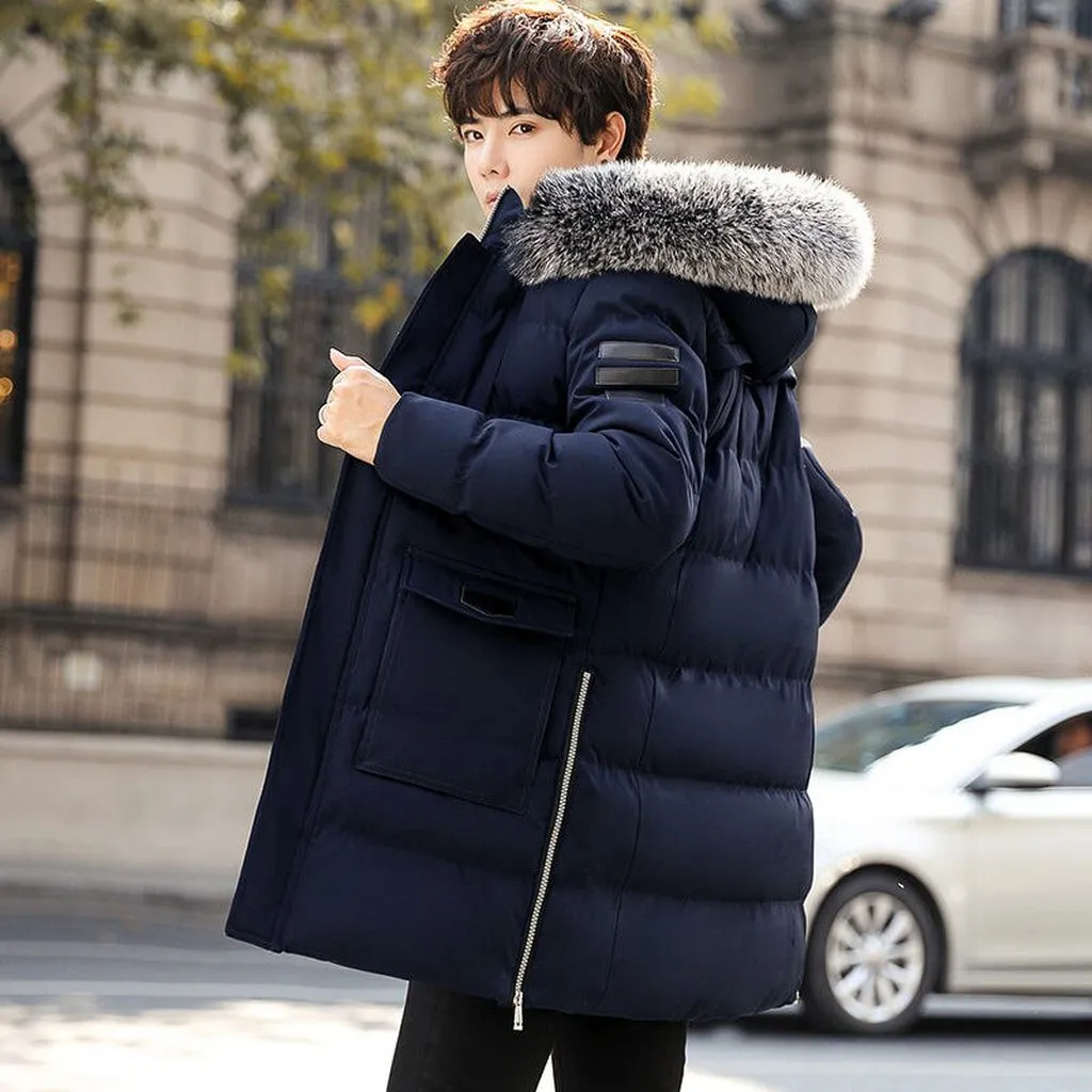 2022 Mens Winter Business Parkas Plus Size Casual Warm Thick Fur Collar Hooded Jacket Men Luxury Outwear Waterproof Parka Coat