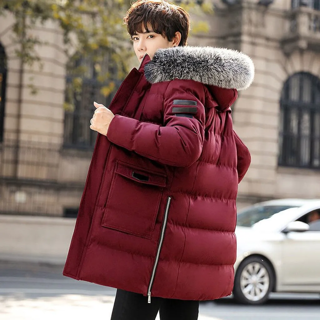 2022 Mens Winter Business Parkas Plus Size Casual Warm Thick Fur Collar Hooded Jacket Men Luxury Outwear Waterproof Parka Coat