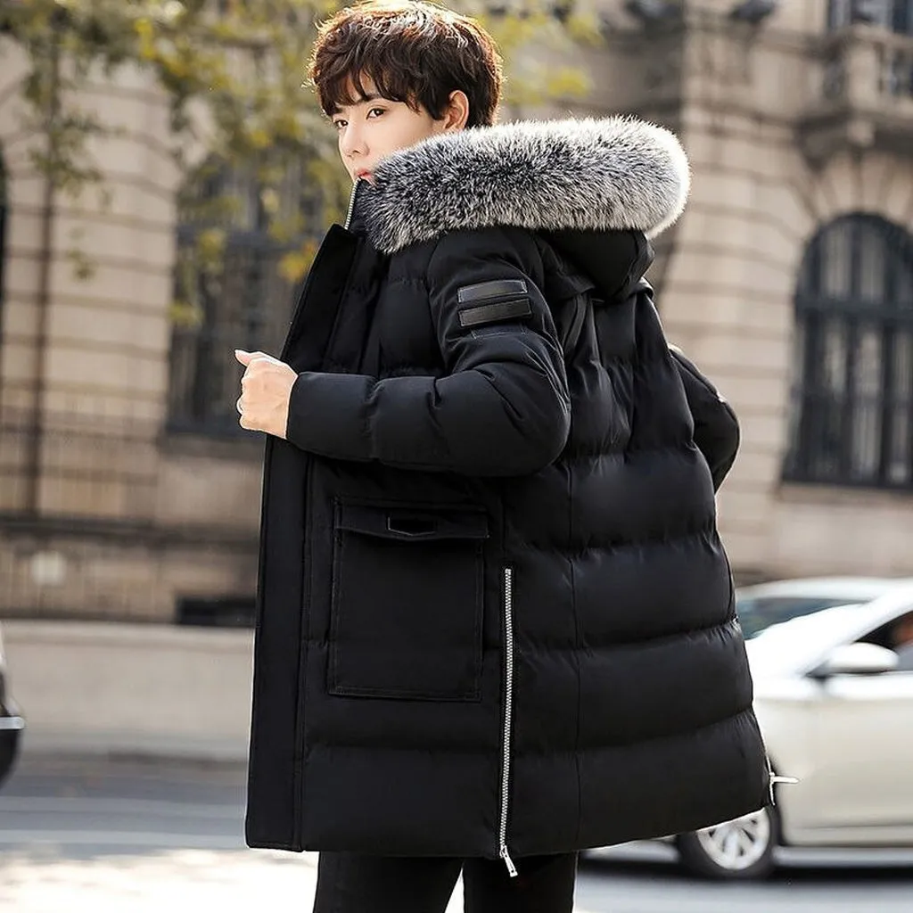 2022 Mens Winter Business Parkas Plus Size Casual Warm Thick Fur Collar Hooded Jacket Men Luxury Outwear Waterproof Parka Coat