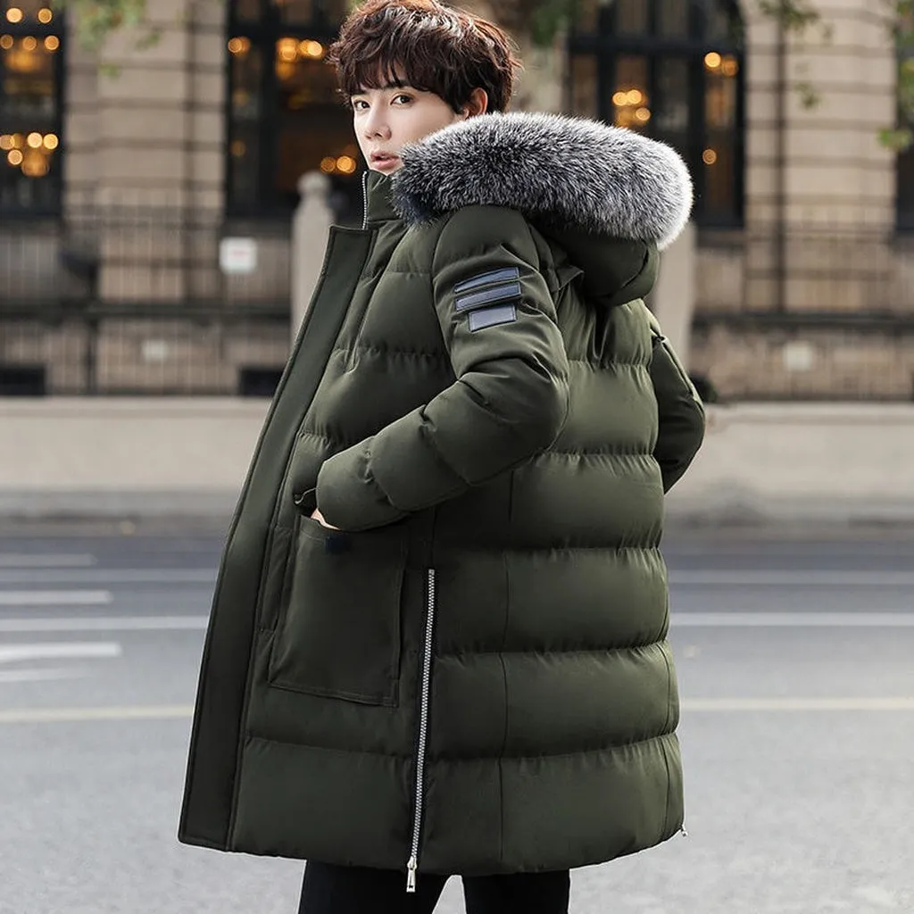 2022 Mens Winter Business Parkas Plus Size Casual Warm Thick Fur Collar Hooded Jacket Men Luxury Outwear Waterproof Parka Coat