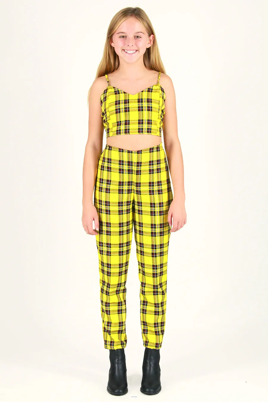 Adjustable Cami Top and Pants - Yellow Plaid