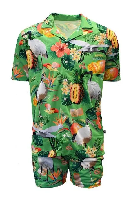 Adult Short Sleeve Sun Safe Hawaiian Shirt - Bin Chicken Green