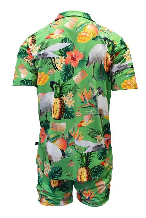 Adult Short Sleeve Sun Safe Hawaiian Shirt - Bin Chicken Green