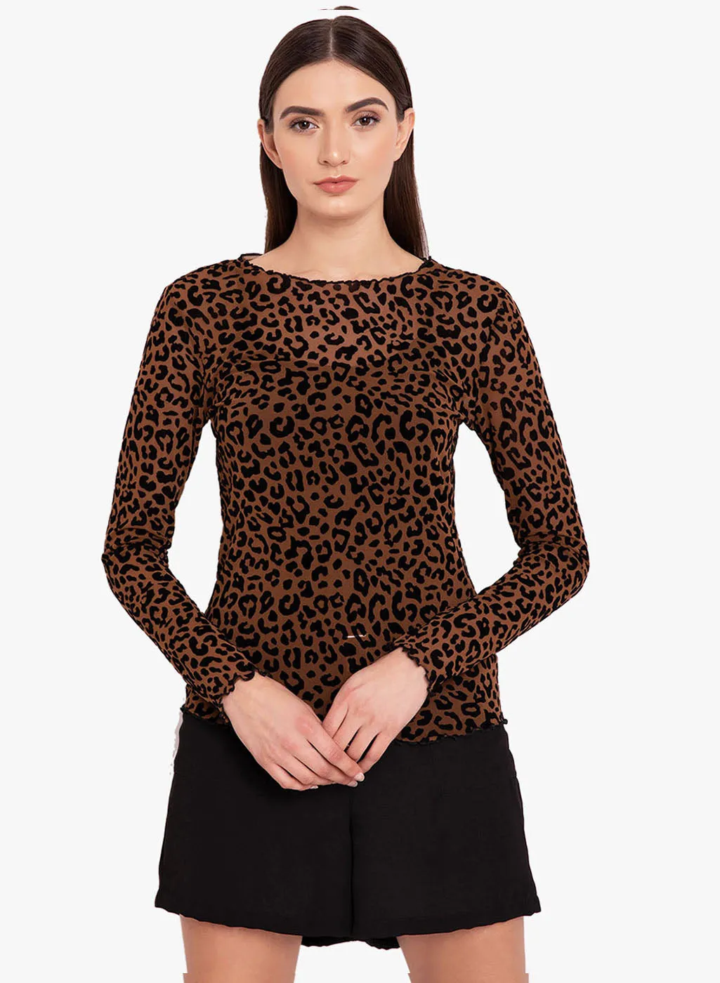 Animal Mesh Pattern Fitted Top