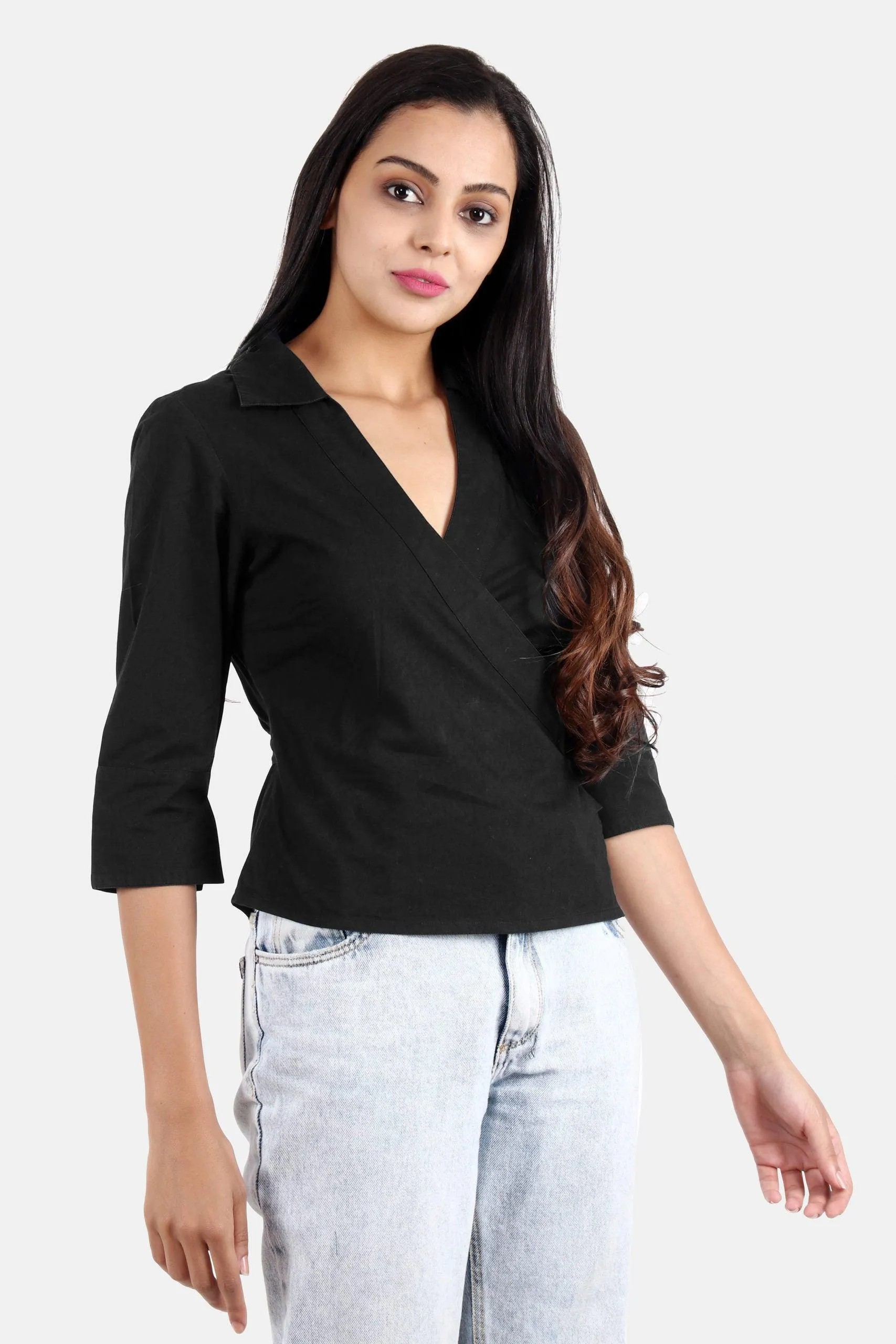 Black Solid Wrap Around Top