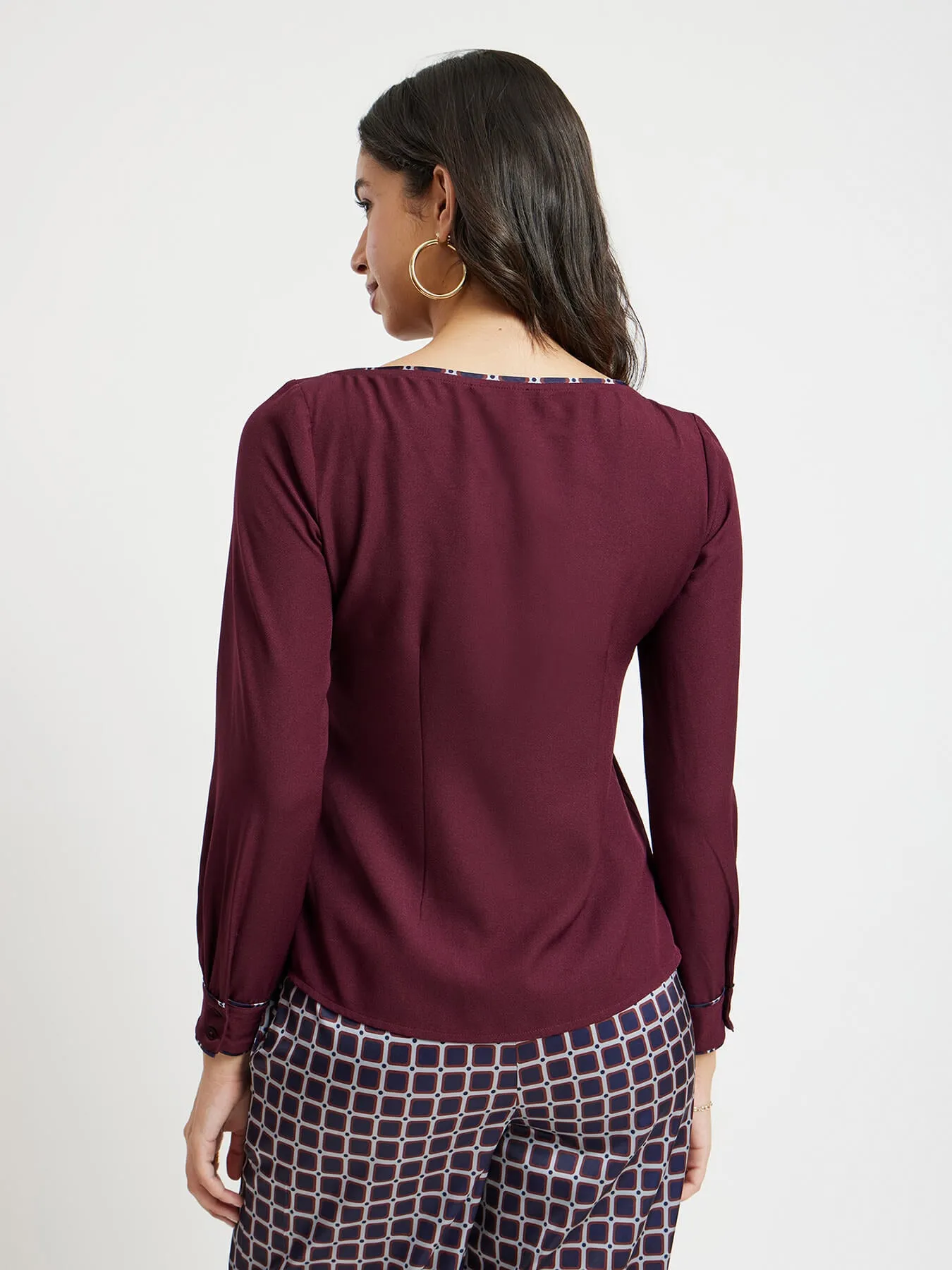 Boat Neck Piping Top - Maroon