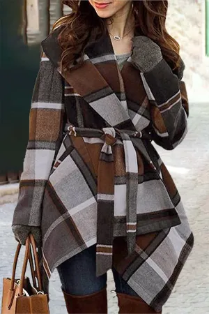 Casual Plaid Asymmetrical Turndown Collar Outerwear