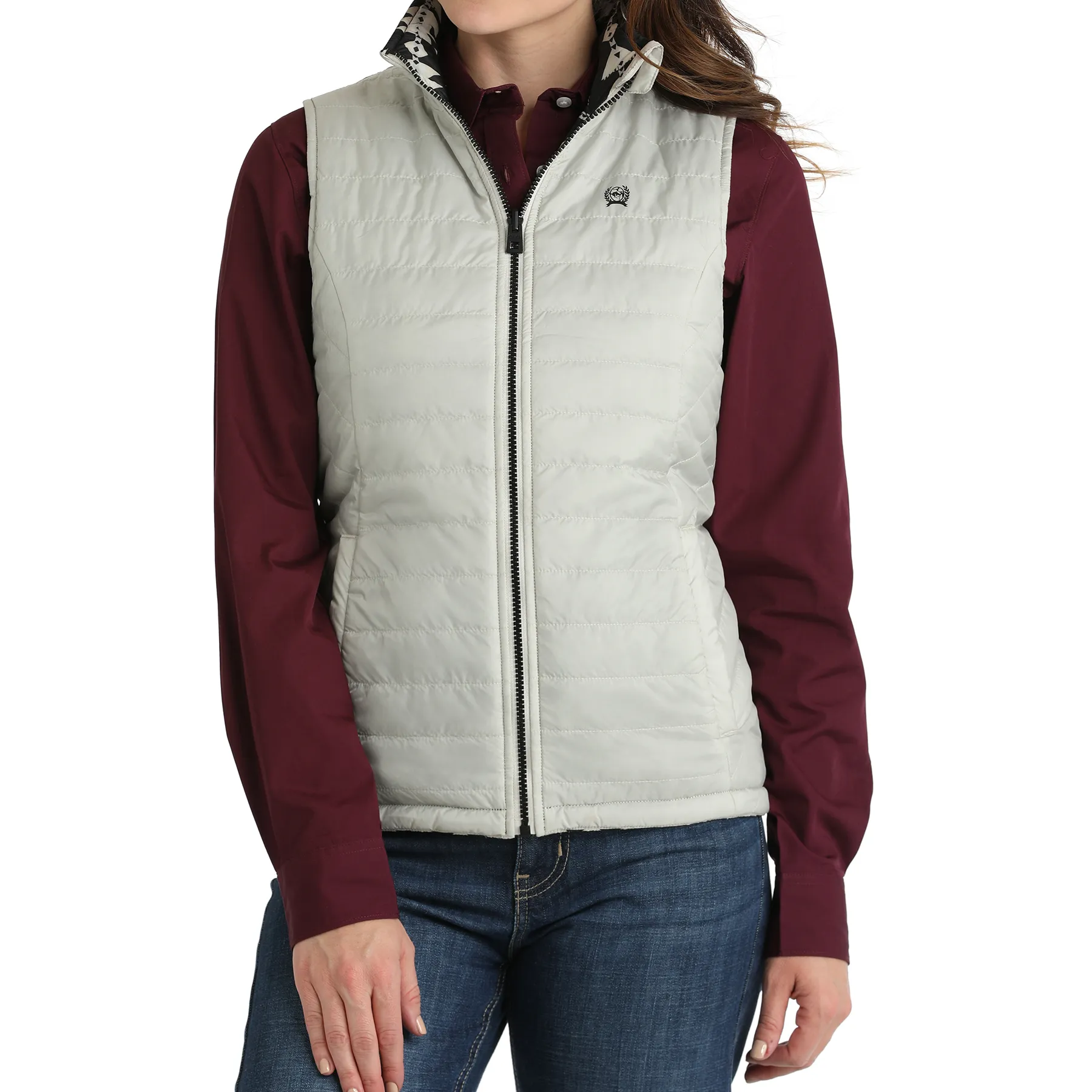 Cinch Women's Reversible Grey Aztec Quilted Full Zip Vest MAV9907001