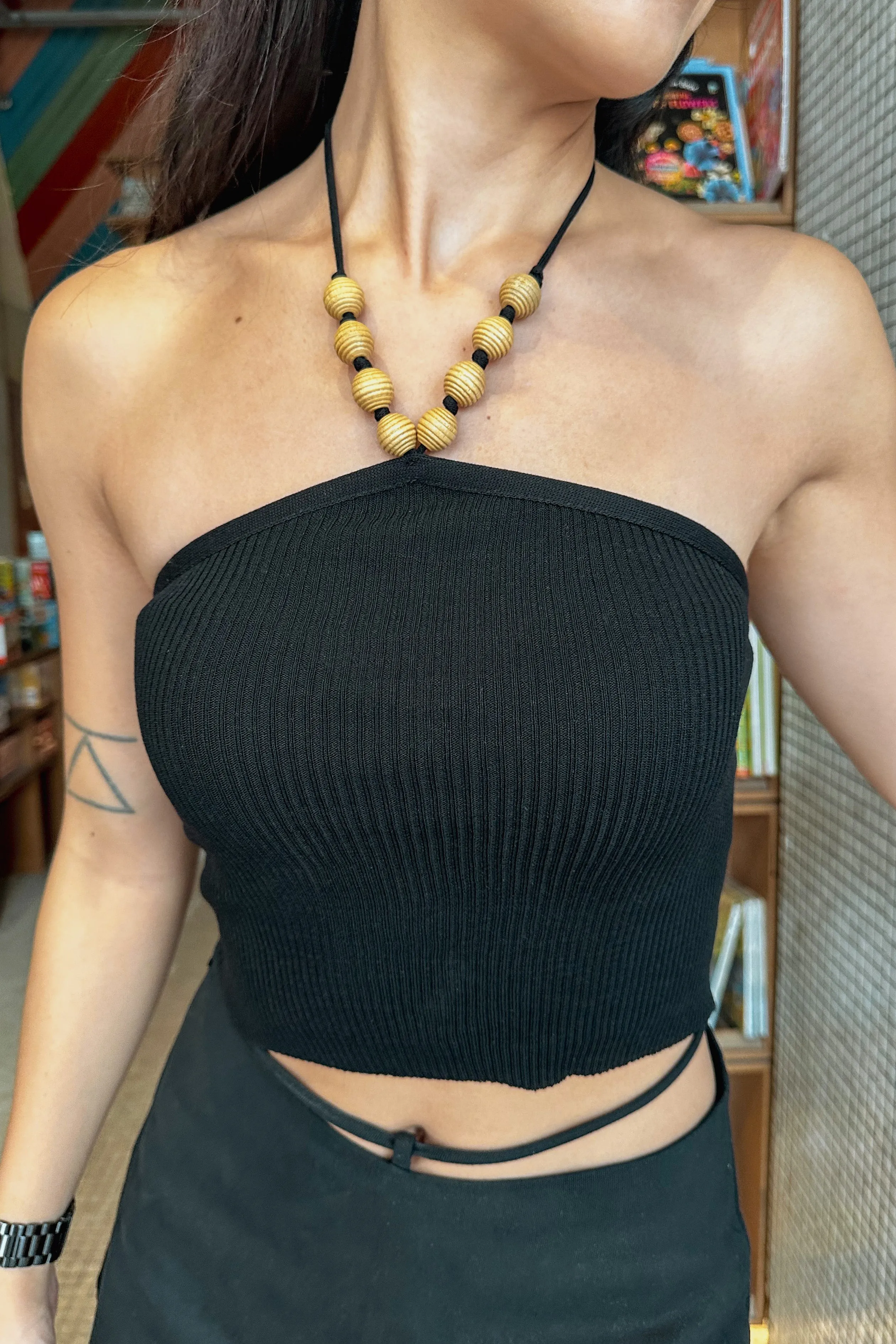 Coast Wooden Beads Halter Top in Black