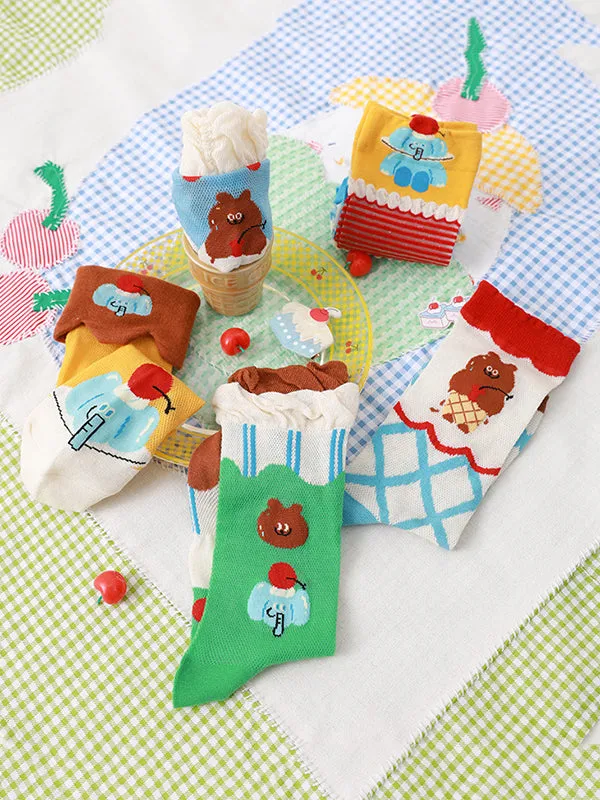 Contrast Color Cartoon Bear Socks Accessories