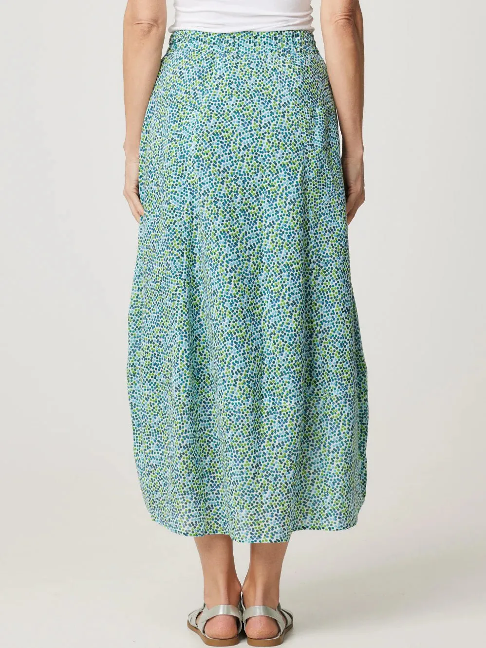 Cotton Pocket Panel Skirt | Green Spot Print