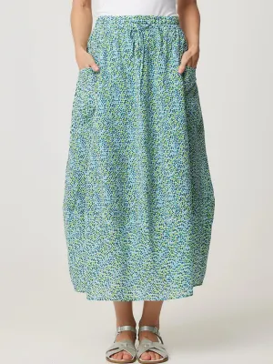 Cotton Pocket Panel Skirt | Green Spot Print