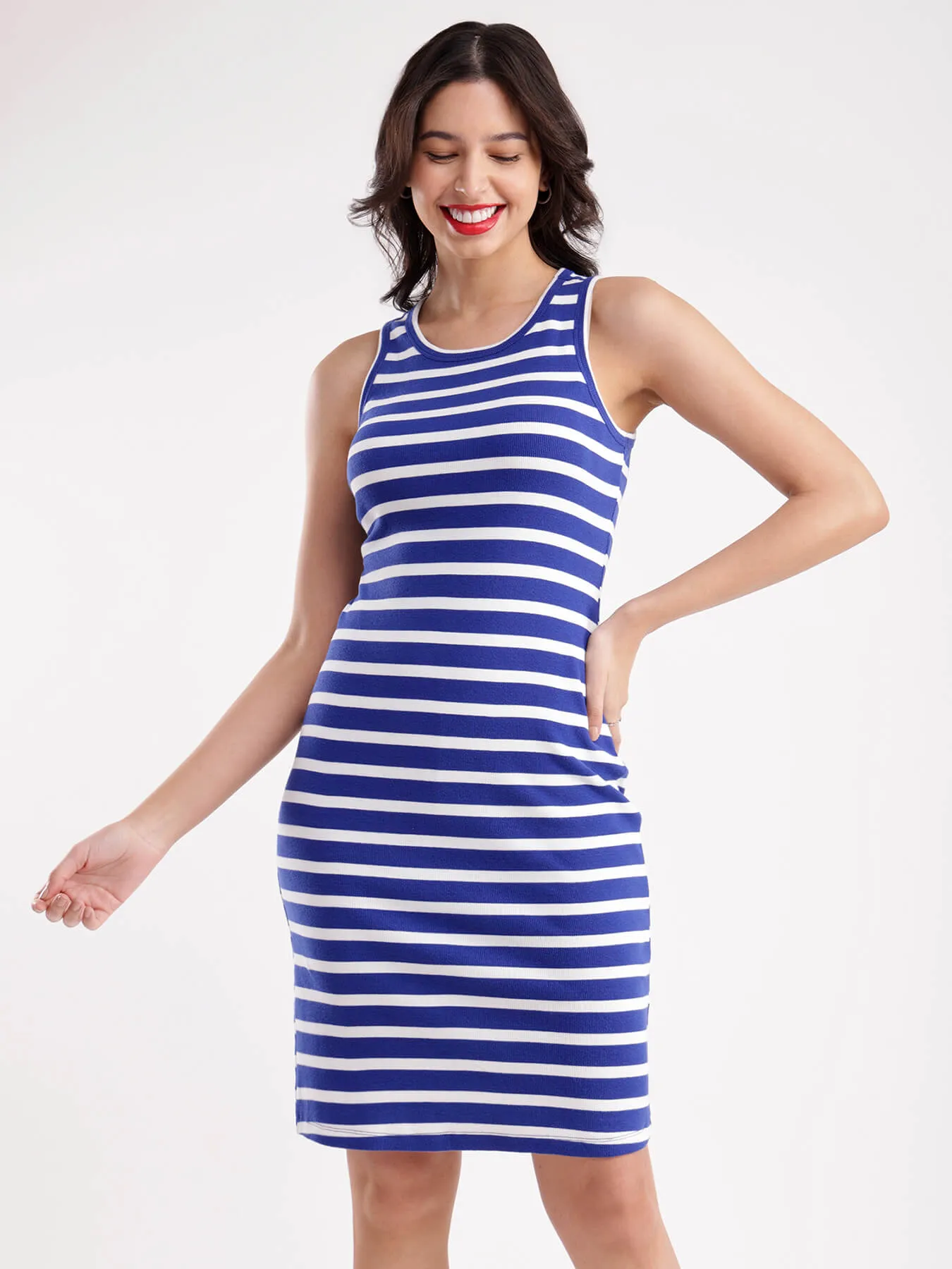 Cotton Striped Dress - Blue And White