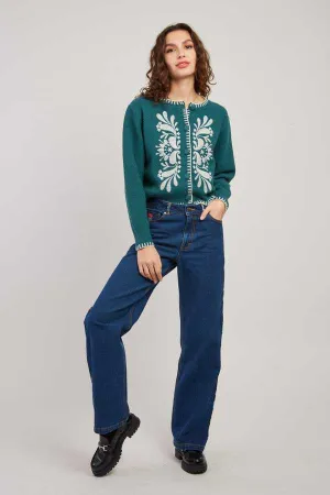 Dalila Embroidered Cardigan  - Teal