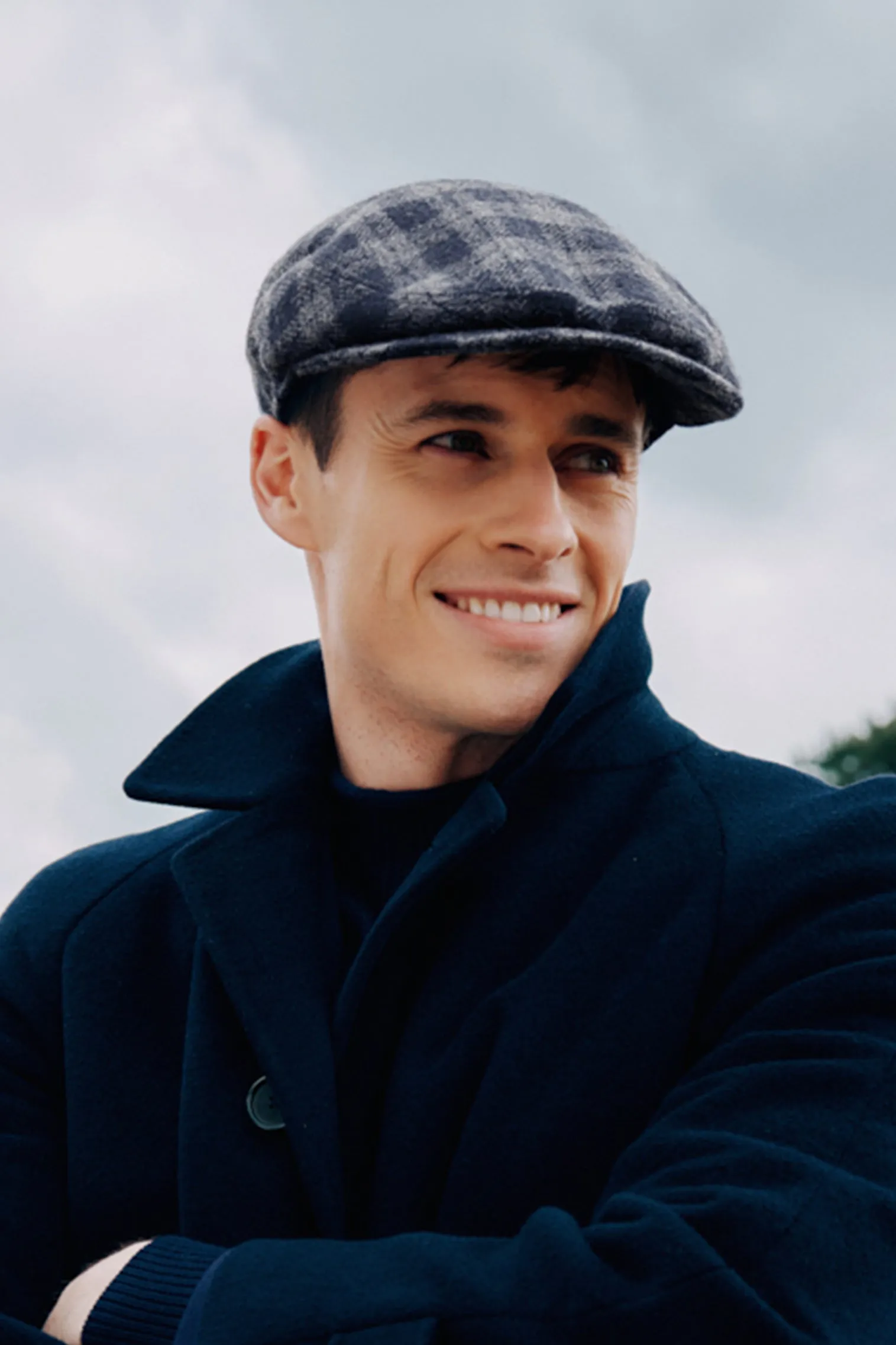 Darcy Navy Check Flat Cap