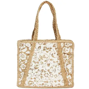 FASHION STYLISH JUTE TOTE HANDBAG - WHITE