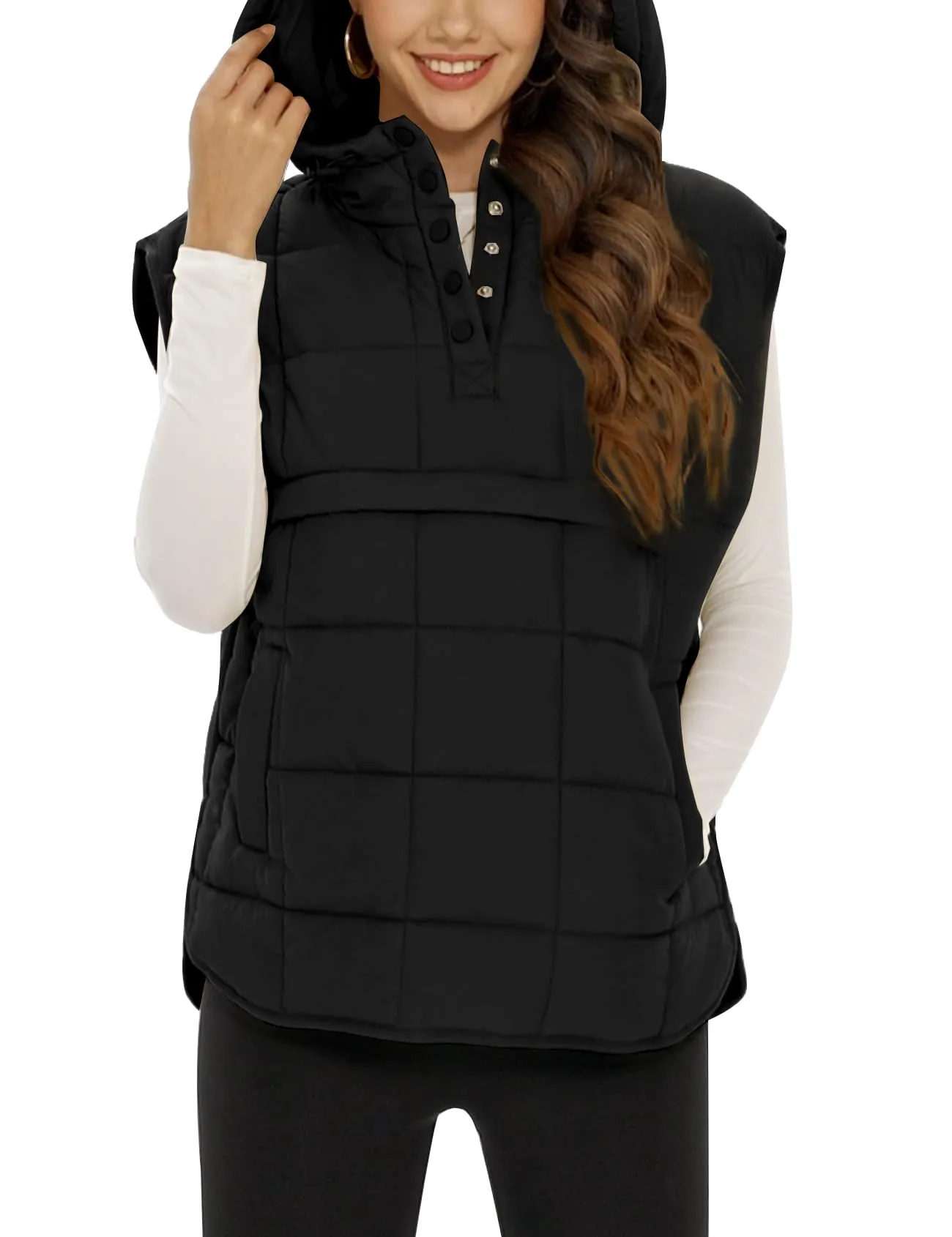 Flygo Women Quilted Pullover Puffer Vest Jacket Oversized Lightweight Sleeveless Down Vests Outerwear