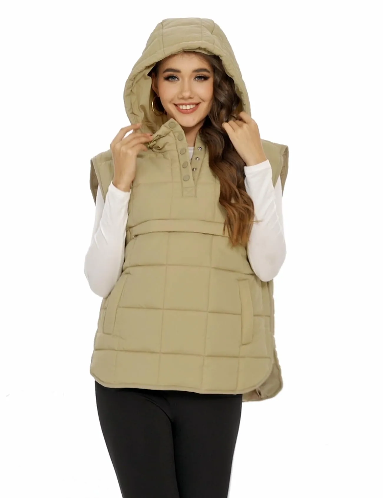 Flygo Women Quilted Pullover Puffer Vest Jacket Oversized Lightweight Sleeveless Down Vests Outerwear