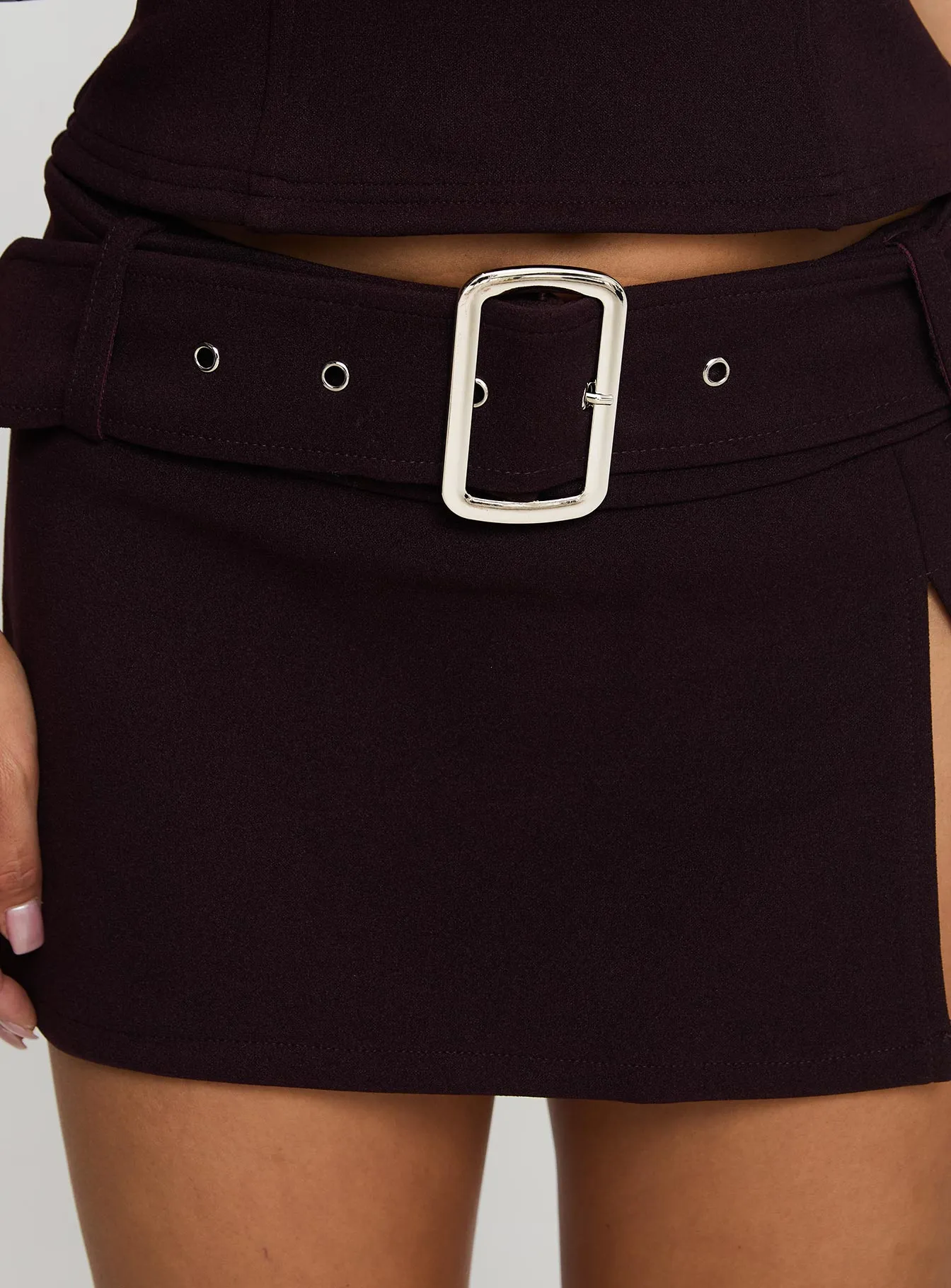 Genessa Belted Micro Mini Skirt Wine