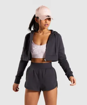 Gymshark Legacy Fitness Crop Zip Hoodie - Washed Black