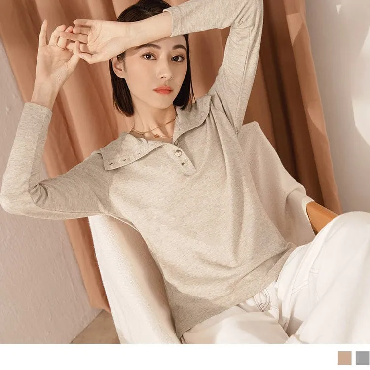 HIGH NECK PURE COLOR LONG SLEEVE TOPS