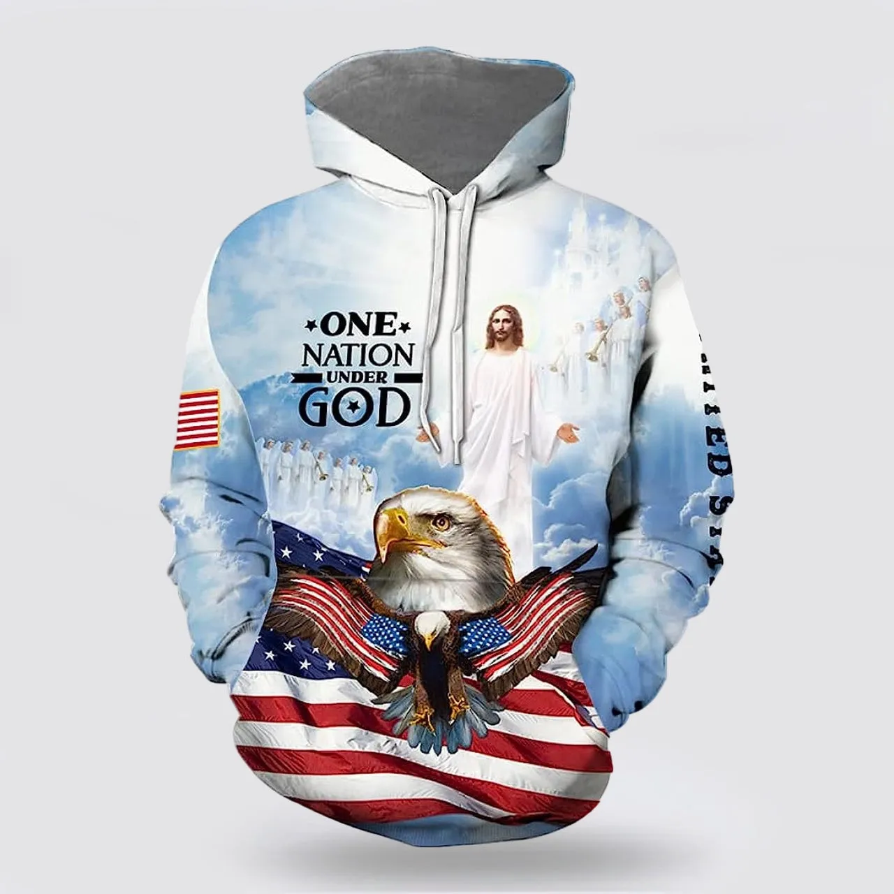 Jesus Eagle One Nation Under God 3d Hoodies For Women Men - Christian Apparel Hoodies