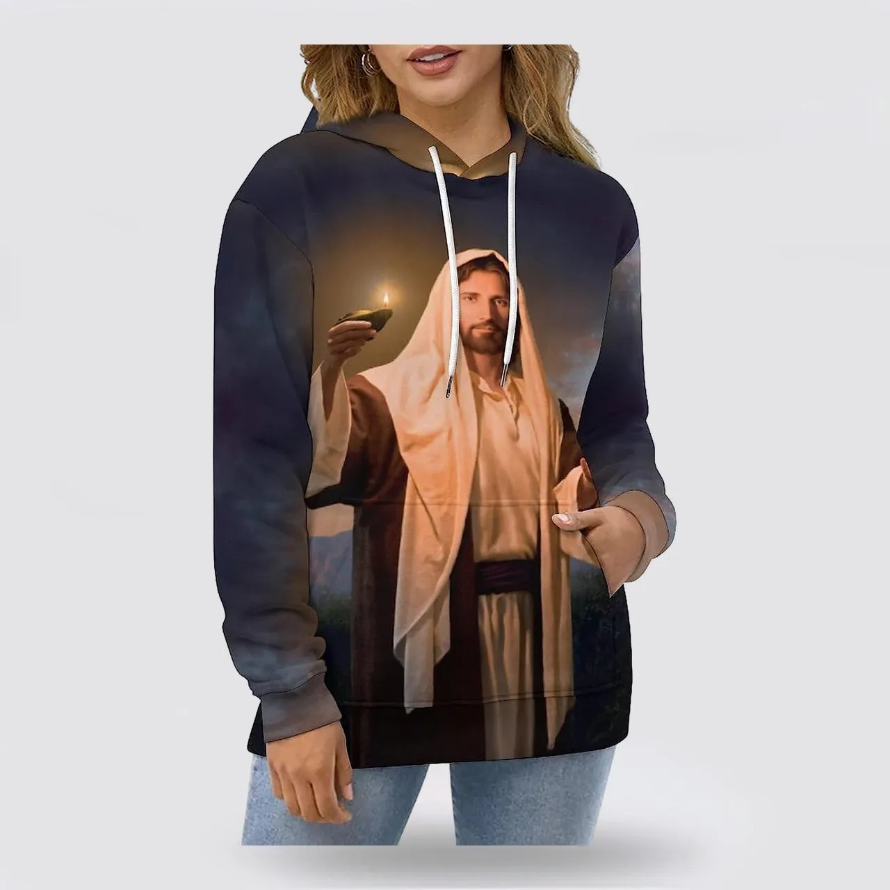 Jesus Holding Candle 3d Hoodies For Women Men - Christian Apparel Hoodies