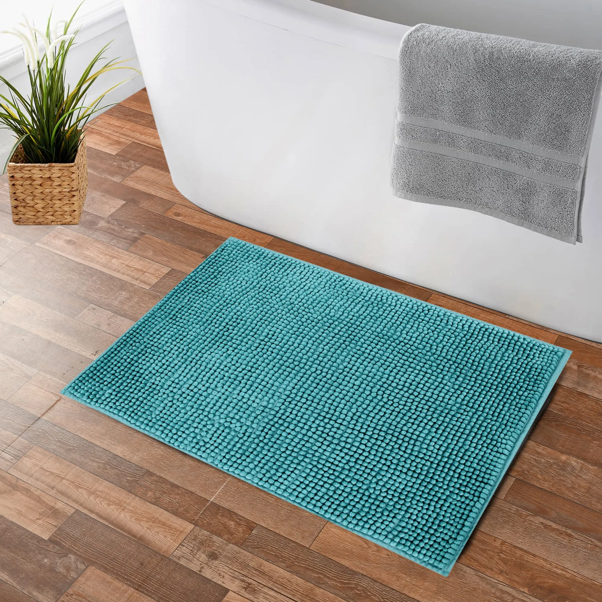 Luxury Shaggy Cobblestone Bathmat - Super Absorbent & Soft - Green | Cotton Home