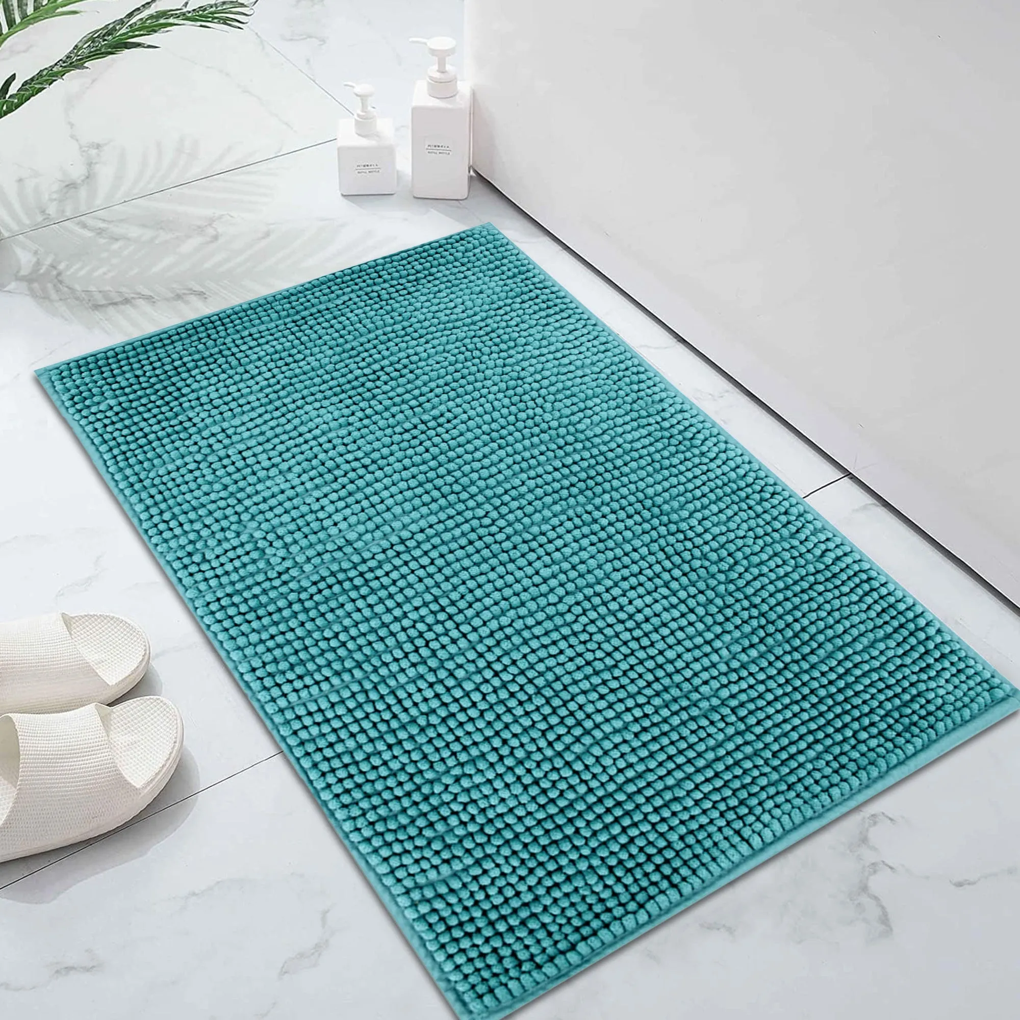 Luxury Shaggy Cobblestone Bathmat - Super Absorbent & Soft - Green | Cotton Home