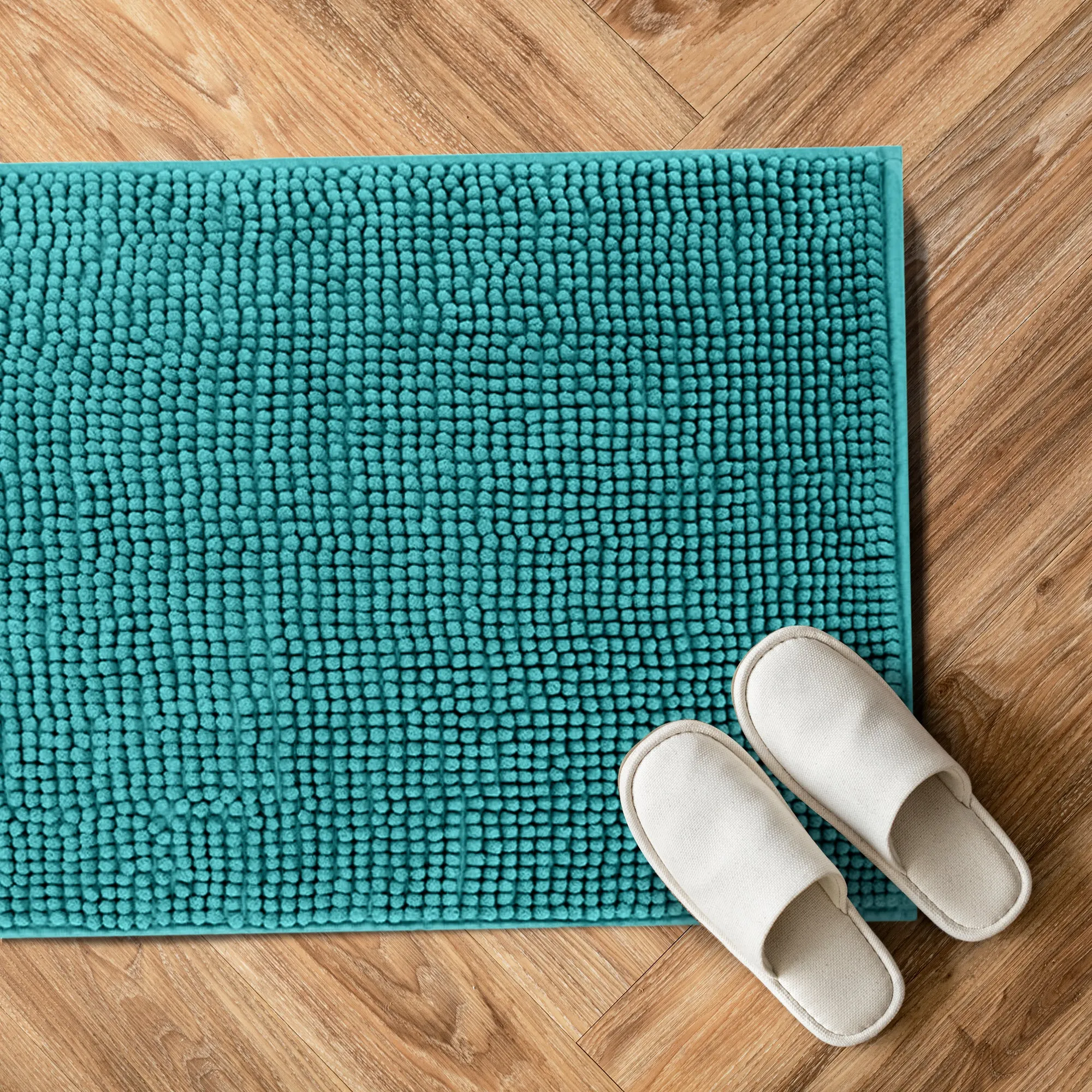 Luxury Shaggy Cobblestone Bathmat - Super Absorbent & Soft - Green | Cotton Home