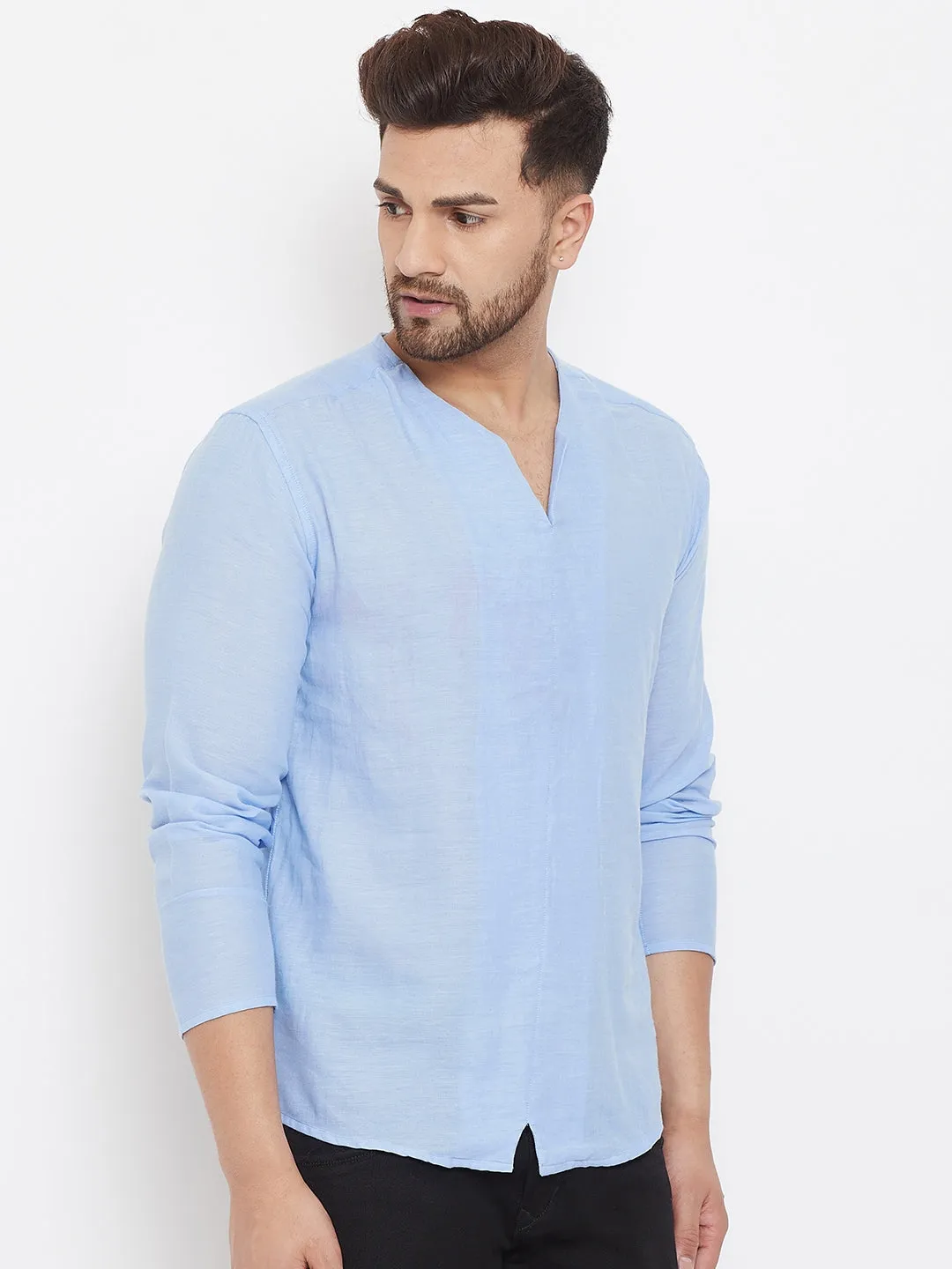 Men's Blue Summer Casual Shirt Kurta - Even Apparels