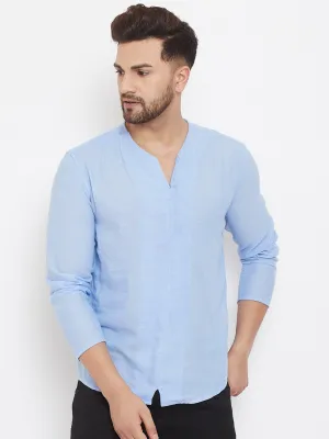 Men's Blue Summer Casual Shirt Kurta - Even Apparels