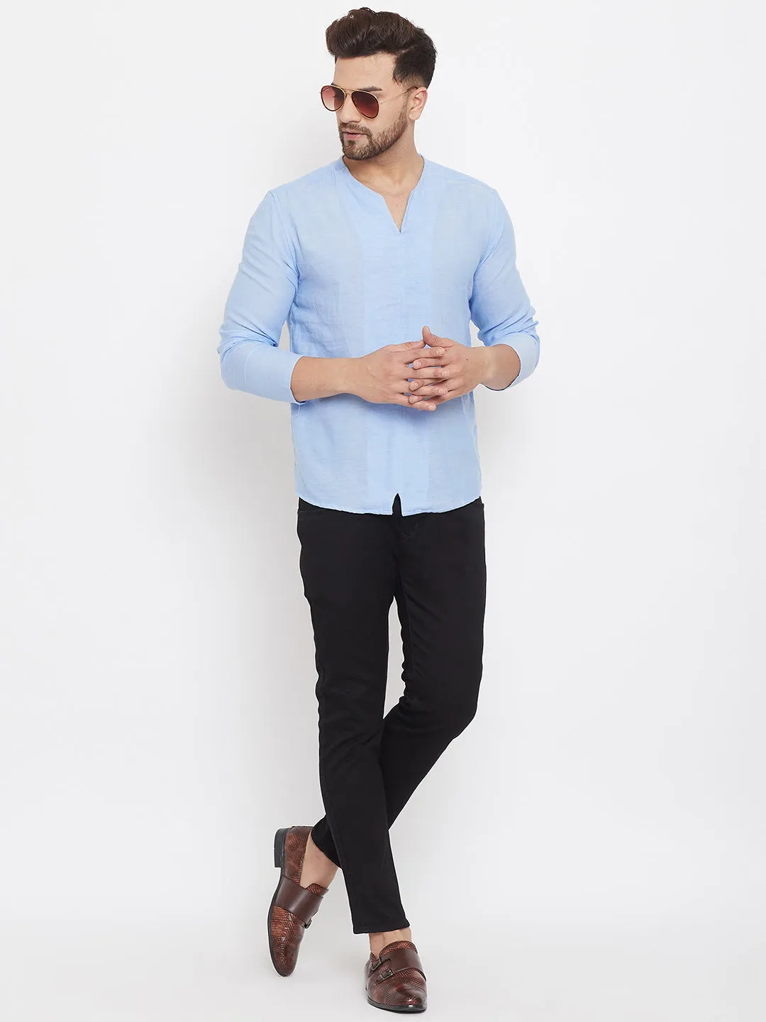 Men's Blue Summer Casual Shirt Kurta - Even Apparels