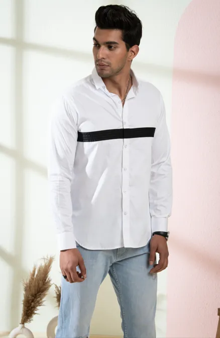 Men's White Color Contrast Full Sleeves Shirt - Hilo Design