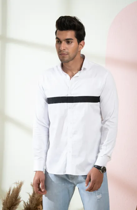 Men's White Color Contrast Full Sleeves Shirt - Hilo Design