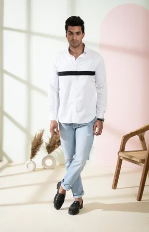 Men's White Color Contrast Full Sleeves Shirt - Hilo Design