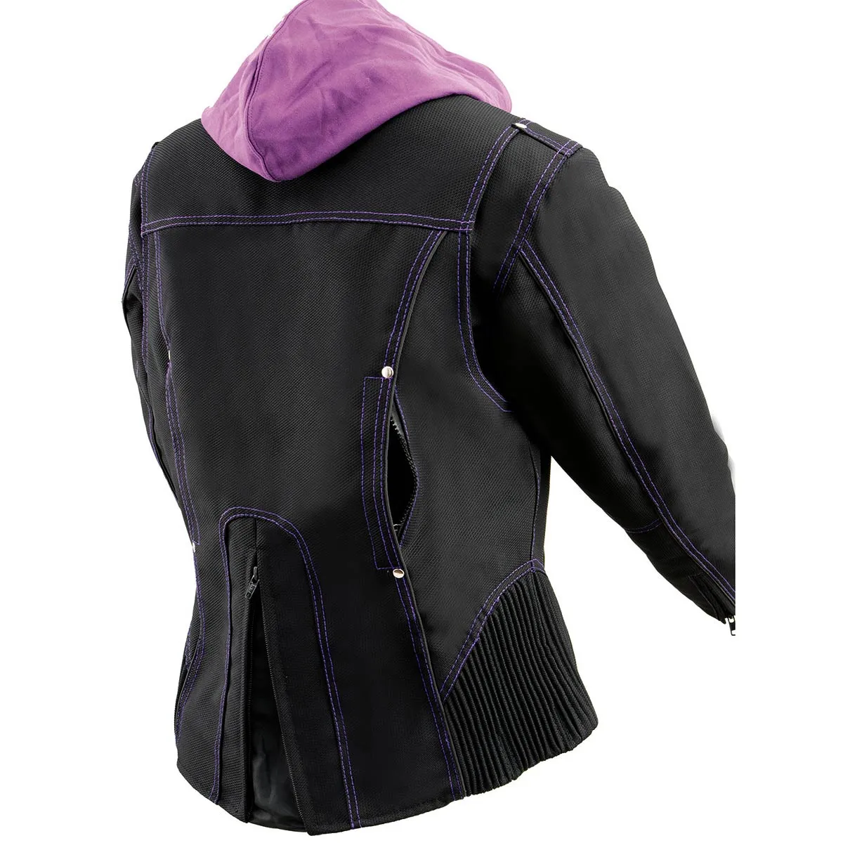 Milwaukee Leather MPL1967 Women's 3/4 Hooded Black and Purple Textile