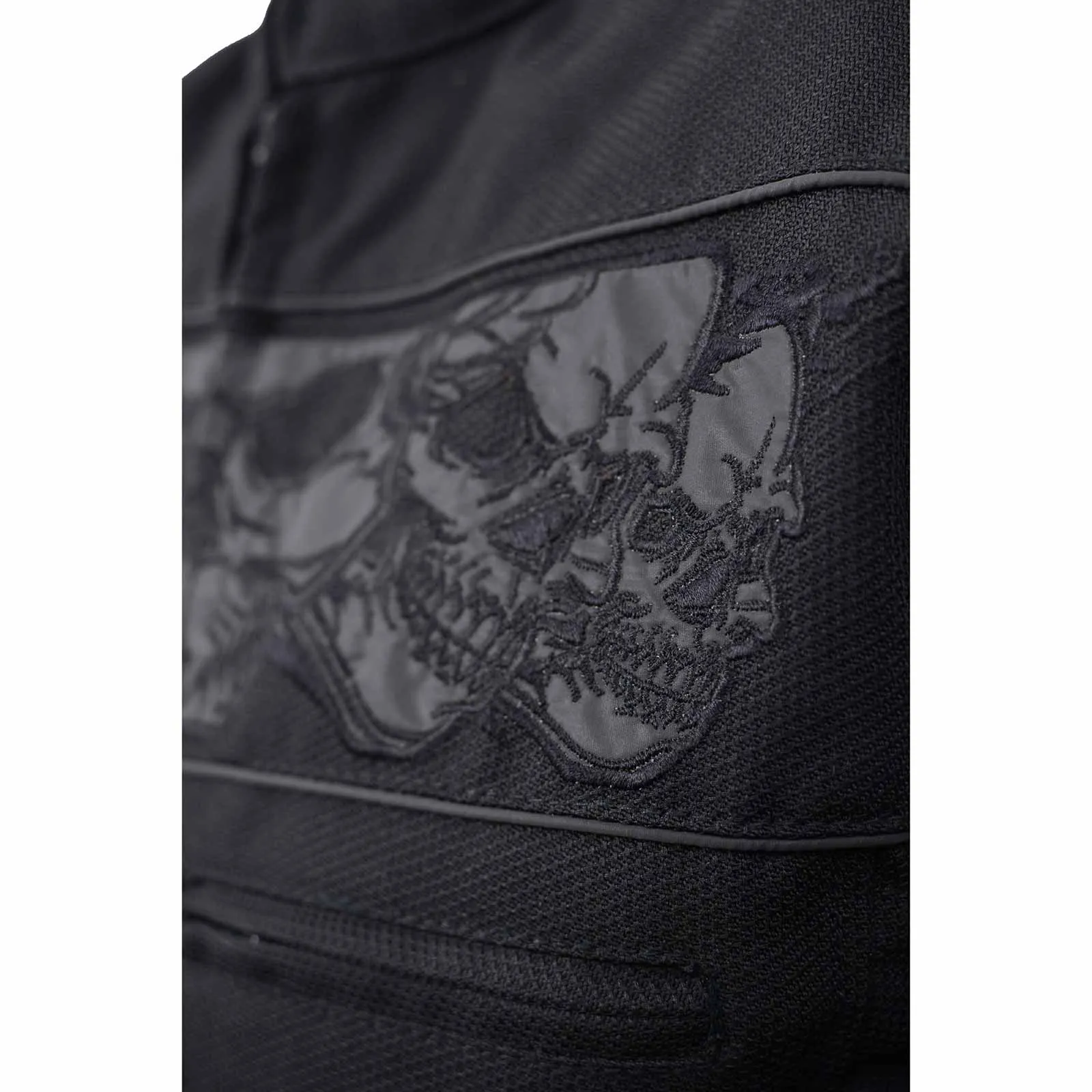 Milwaukee Leather MPM1730 Black Padded Textile Motorcycle Jacket for Men w/ Reflective Skulls - All Season Motorcycle Jacket