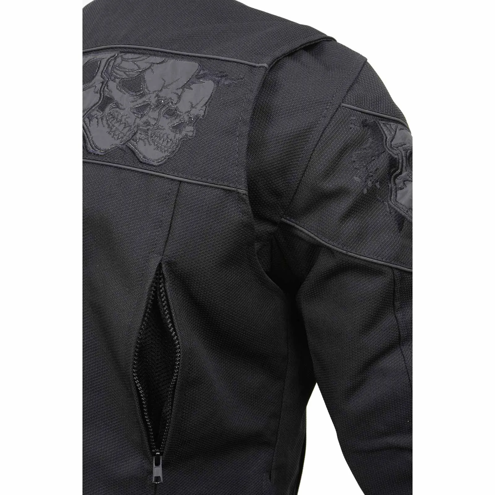 Milwaukee Leather MPM1730 Black Padded Textile Motorcycle Jacket for Men w/ Reflective Skulls - All Season Motorcycle Jacket