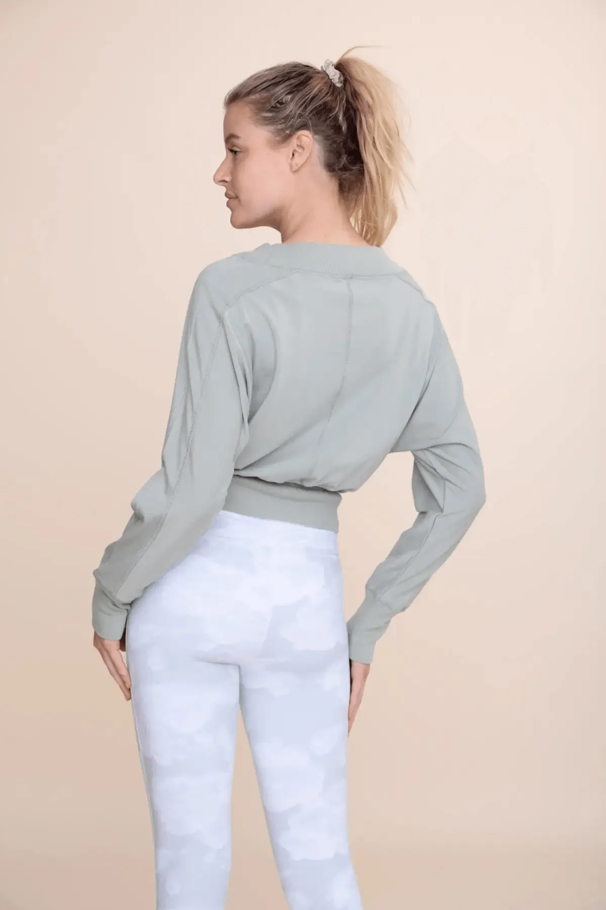 Mono B Dolman Sleeve Paneled Top - Sage