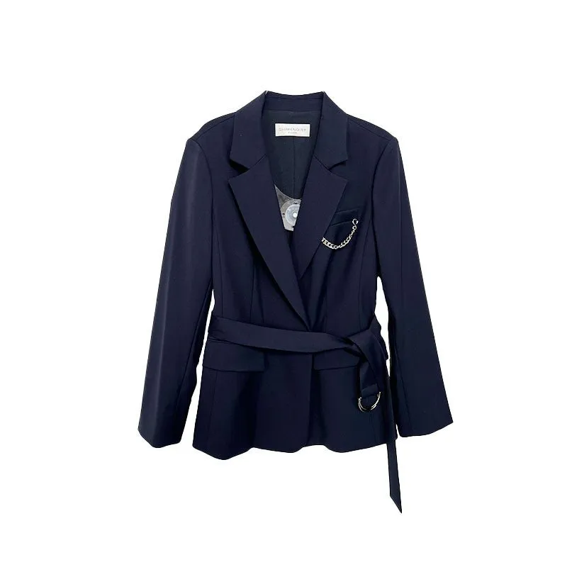 Navy Blue Slim Fit Belted Blazer Suits