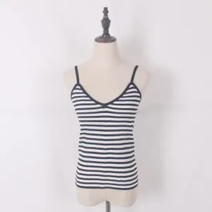 New knitted Striped Tank Tops Women Summer Camisole Vest simple Stretchable Ladies V Neck Slim Sexy Strappy Camis Tops  A-002