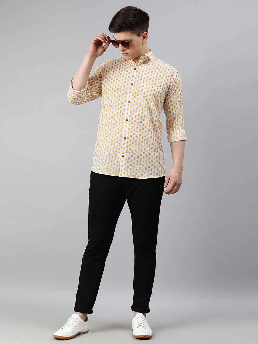 Off White Cotton Full Sleeves Shirts For Men-Mmf022