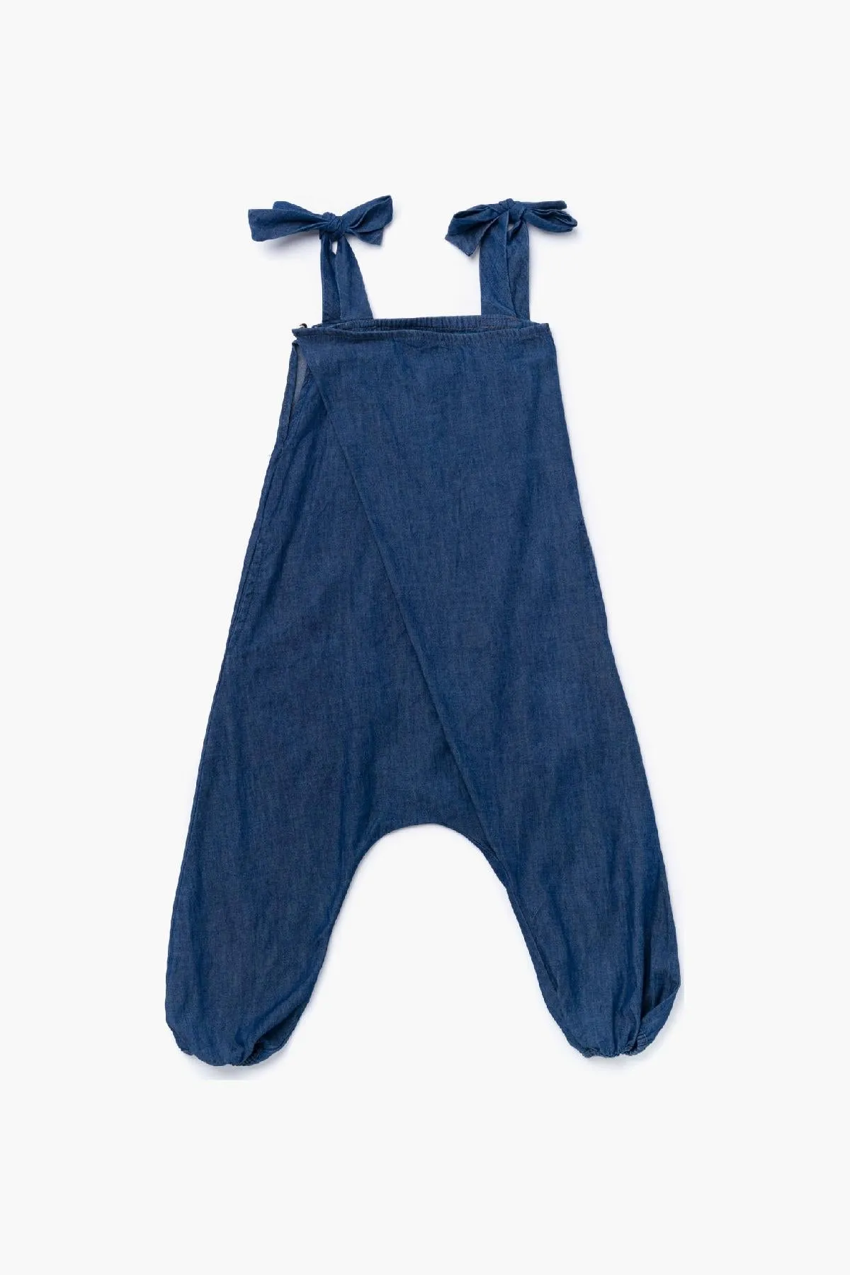 OMAMImini Chambray Pleated Girls Jumpsuit - Indigo