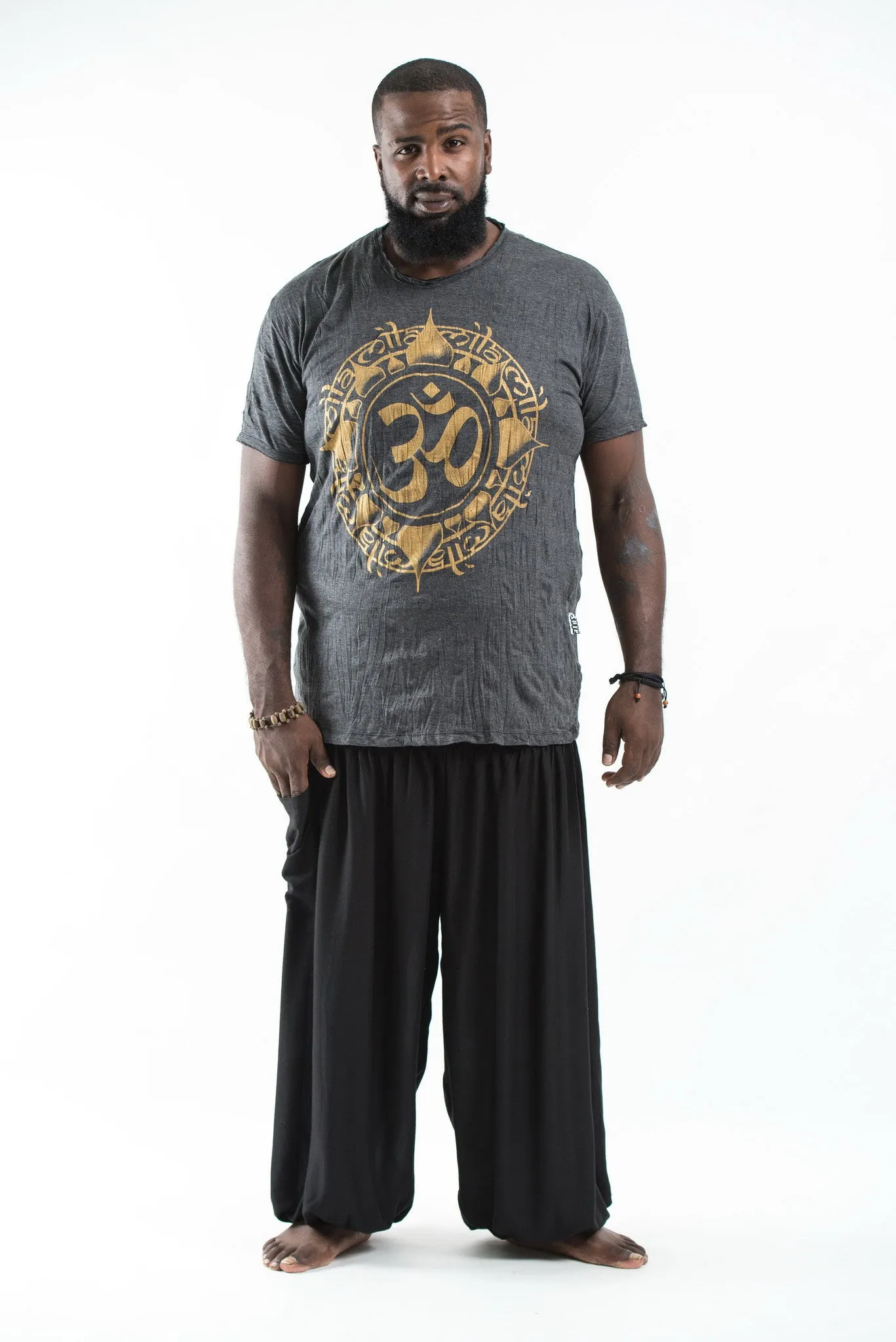 Plus Size Mens Infinitee Om T-Shirt in Gold on Black