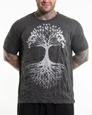 Plus Size Mens Tree of Life T-Shirt in Silver on Black