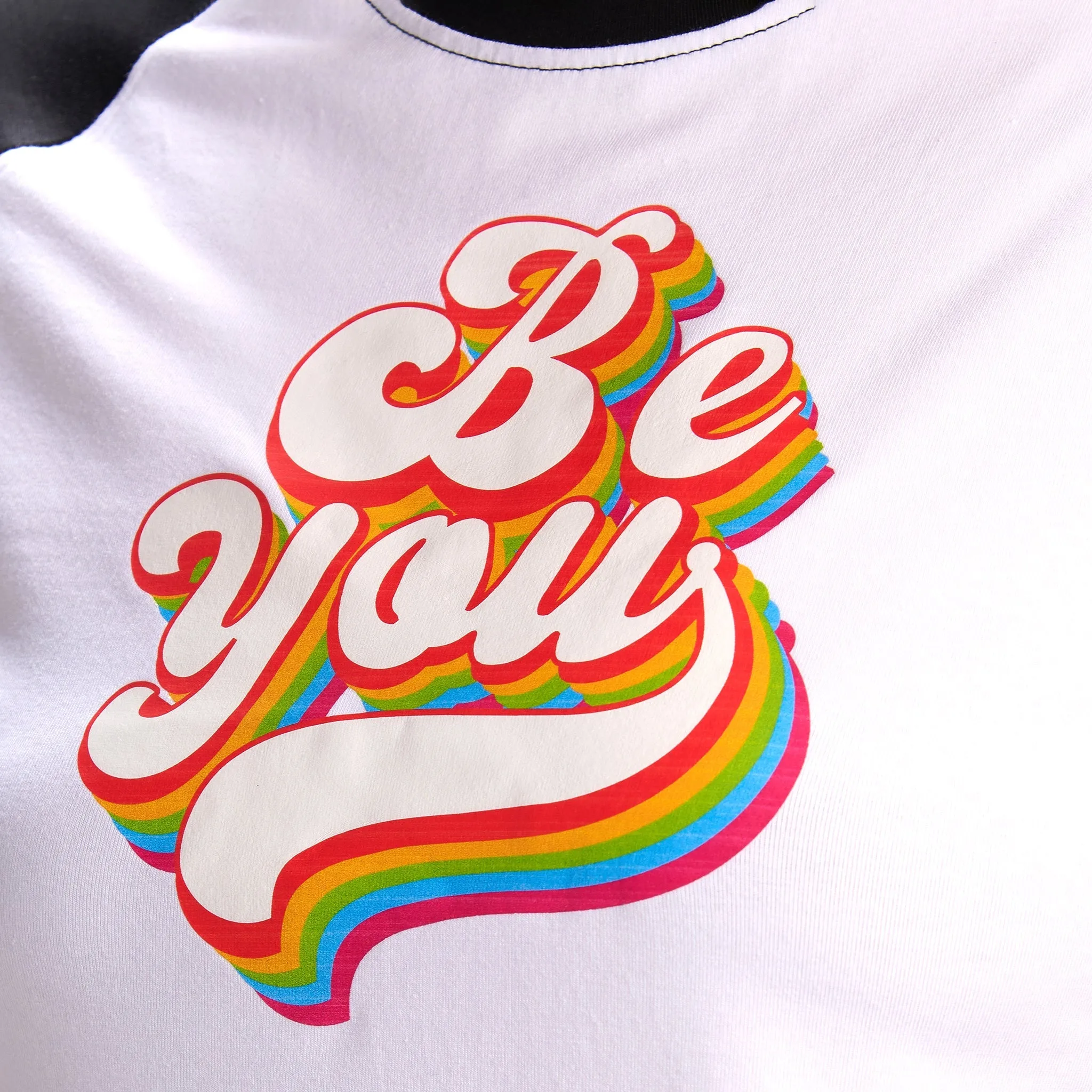 " Be you" White color block Cropped Fitted Baby Tee