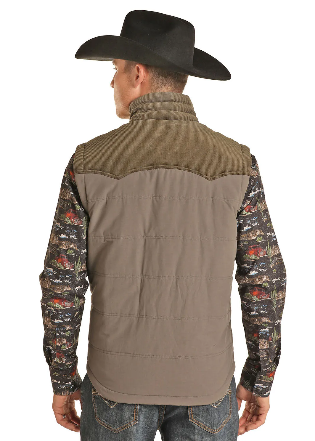 Rock & Roll Cowboy Men's Performance Nylon & Corduroy Grey Vest 98-1109