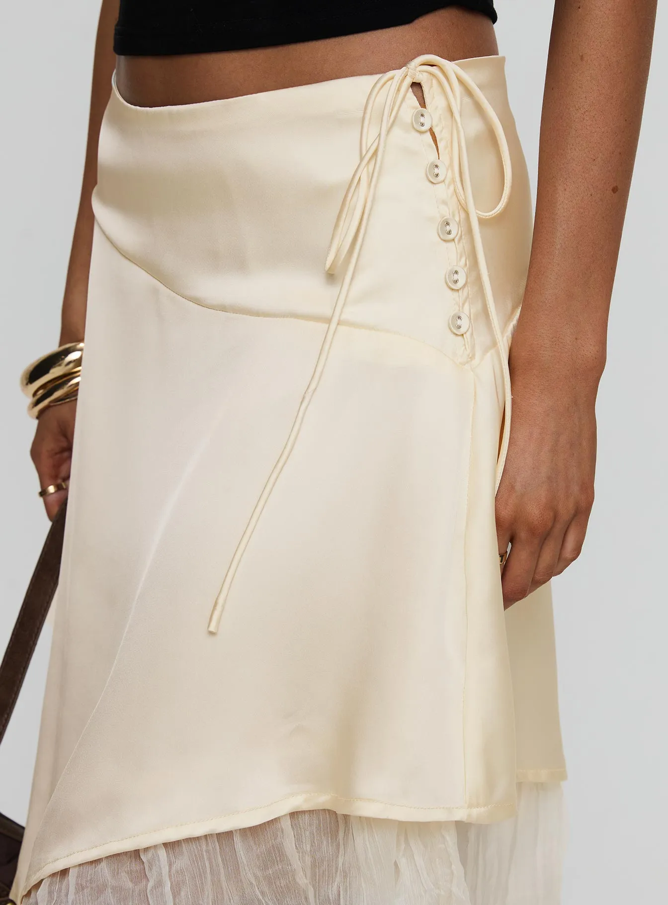 Rosemead Satin Midi Skirt Cream